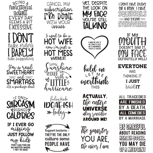 20 Pcs Sarcastic Quotes DTF Transfers Ready to Press - style: Funny