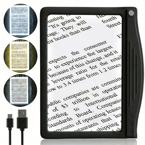 MagniPros 5X Rechargeable LED Page Magnifier with 3 Color Light Modes-Black - color: Black