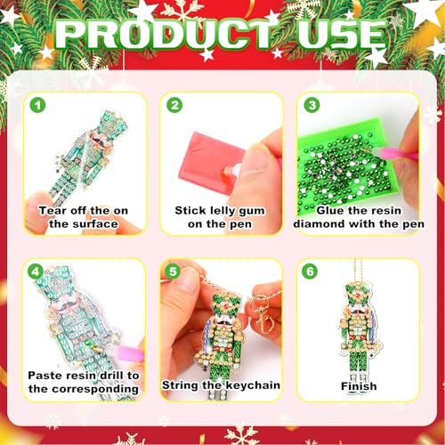 Tondiamo 20 Pcs Christmas Diamond Painting Keychain Kits 5d DIY Christmas Nutcracker Diamond Art Pendants Double Sided Hanging Key Chains Xmas Craft Gifts for Adult Holiday Party Decoration DIY - style: Nutcracker Style