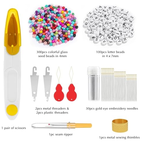 400+Pcs Friendship Bracelet String Kit String Bracelet Making Kit with 50 Skeins Embroidery Floss Cross Stitch Thread, 400Pcs Friendship Bracelet Beads, 37Pcs Embroidery Tools and Storage Box