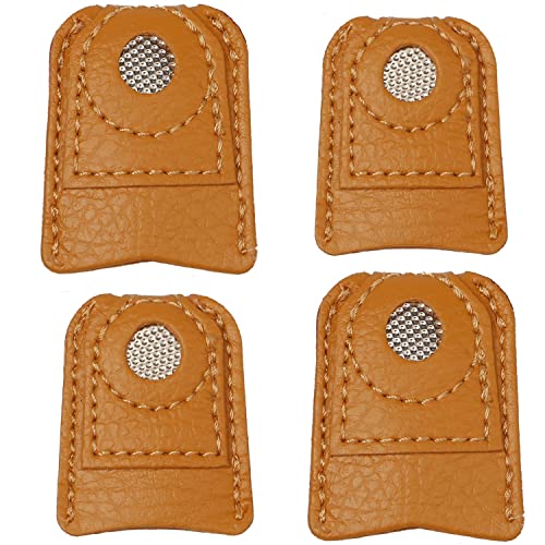 4-Piece Leather Finger Protector Coin Thimble Pads for Hand Sewing Quilting Knitting Pin Needles Craft DIY Tools, 2 Sizes