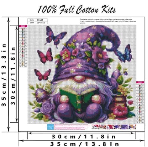 DYAIANGMU Gnome Stamped Cross Stitch Kit for Adults 13.7x13.7 inches - color: gnome-8