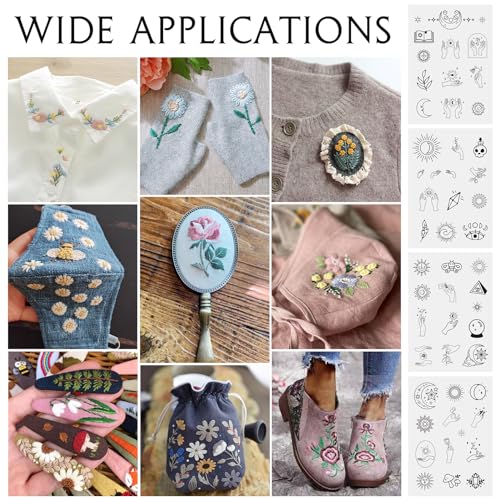 Magibeads 52 Patterns Water Soluble Embroidery Patterns Sun Crescent Moon Witchy Hand Patterns Stick and Stitch Transfer Embroidery Paper for Adult Beginners Hand Sewing Starter Kit - color: Witchy
