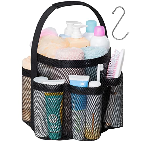 Mesh Shower Caddy Portable - 7 Pockets Large Shower Bag for Dorm, Camping - color: 1 Pack Black, size: L (Round Dorm Caddy)