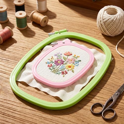 2PCS Square Embroidery Hoops, Rectangle Embroidery Frame Plastic Cross Stitch Hoop for Sewing Needlework Projects (2 Sizes, Green and Purple)