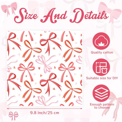Tatuo 30 Pcs Pink Bow Quilting Cotton Fabric 10" for Sewing Crafts