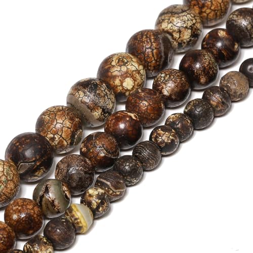 45pcs Round Loose Brown Crack Old Agate Beads for Bracelet Beads，8mm Gemstone Bead Round Loose Stone Beads for Jewelry Making DIY Bracelet Necklace Earrings - color: brown crack, size: 8mm