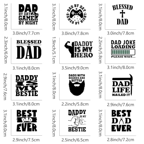 12pcs Best Dad Ever Iron On Decals Thermal Transfer Stickers for Clothing Appliqued Sublimation Patches Iron On Transfer Designs Heat Press Vinyl for Shirts Pillow Covers - style: 12PCS-S01(Small)