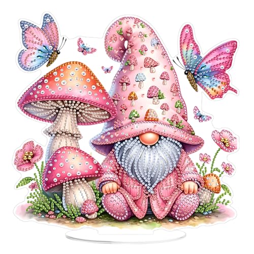 POETRYDRAW DIY Diamond Art Ornament Desktop Kit Mushroom Gnome, Stand Up Acrylic Diamonds Painting Ornament for Adults, 5D Special Diamond Gem Craft Tabletop Placement Board Kit - color: Mushroom Gnome