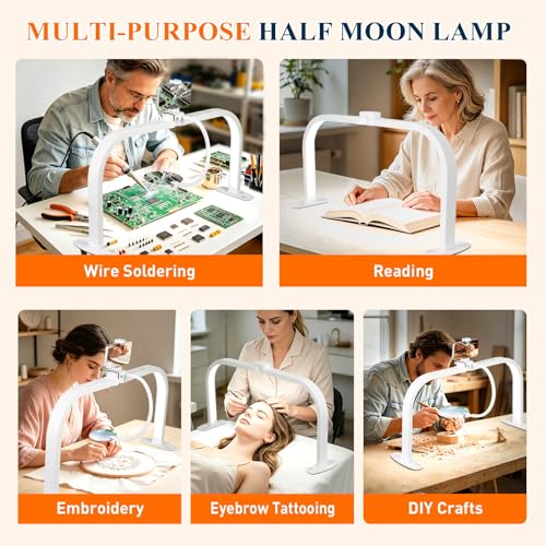Half Moon Nail Desk Lamp with 5X Magnifier & Phone Holder - color: White
