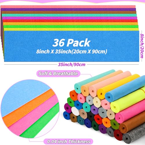 36 Rolls Craft Felt Fabric Sheets 8 x 35 Inch 1mm Felt Sheets - size: 8x35in