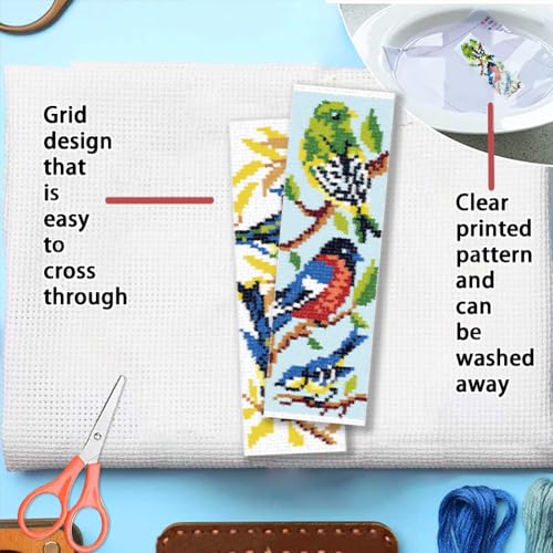FREEBLOSS 6 Set Cross Stitch Bookmark Kit 11CT DIY Cross Stitch Kits Birds Stamped Embroidery Kit with Instructions Bookmark Making Set for Adult Beginners 8x2.4inch