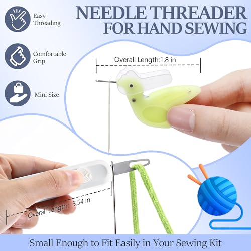 Dreyoo Needle Threader Set for Hand Sewing, 2 Large Automatic Threaders for Yarn & Thick Thread + 2 Hummingbird Fine Threaders with Cutter, Threading Tool Kit for Embroidery, Sewing Machine (4 Pack)