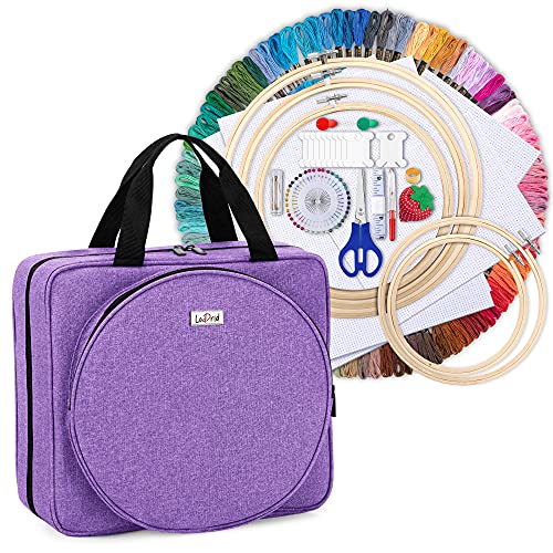 LoDrid Embroidery Kit, Embroidery Project Bag with Embroidery Kit, Purple - color: Purple