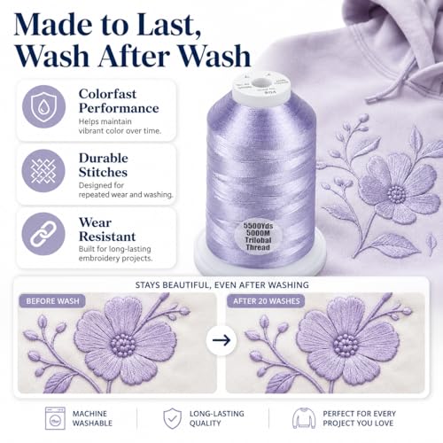 Simthread 5500Yds/5000M 40WT Polyester Embroidery Thread Lavender 804 - color: Lavender-804