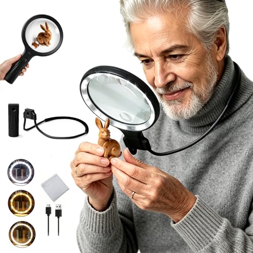 Dilzekui 5X&10X Neck Handheld 2-in-1 Magnifying Glass for Reading w/Light - color: Black