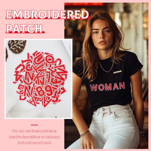 72 Pcs Iron On Letters & Numbers Patches for Tote Bags Hats Clothing Red - color: Red, size: Letters & Numbers