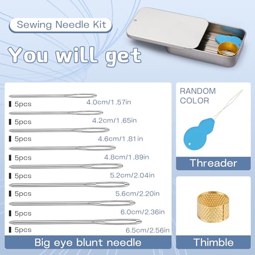 TLKKUE 100/40 Pcs Large-Eye Blunt Needles, Steel Tapestry Needle 8 Sizes - color: Silver-1, size: 8 sizes/40 pcs