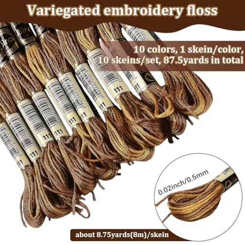10 Skeins Brown Variegated Embroidery Floss Thread for Sewing - color: Brown