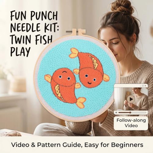 Harimau Punch Needle Kit Twelve Zodiac Signs Pattern,1Pc Embroidery Hoop, Essential Punch Needle Supplies,Ideal Punch Art for Beginners,DIY Adults Embroidery, Video Teaching - color: 65274