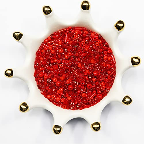 100g Mix Tube Beads Bugle Beads,3800+pcs Glass Bulk Spacer Multi Size 2-6mm Kit for Jewelry Making DIY Craft Bracelets Necklace Earring Making (Red Mixed) - color: Red Mixed, size: 2-6mm