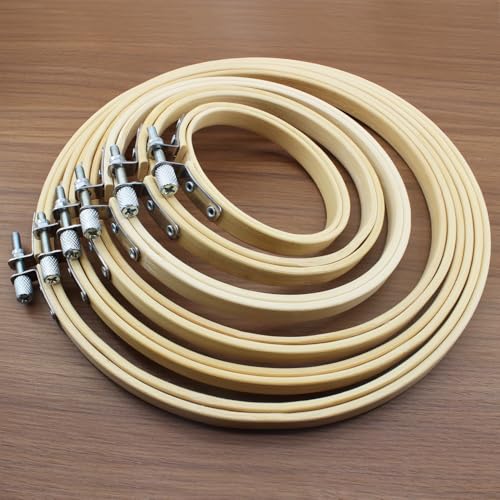 Lamvbls 6 Pcs Embroidery Hoops Set, Round Wood Bamboo Adjustable Circle Cross Stitch Hoop Ring, Wooden Embroidery Frames for Art Craft Sewing – 3/4/5/6/7/8 Inch - size: 3, 4, 5, 6, 7, 8 inch