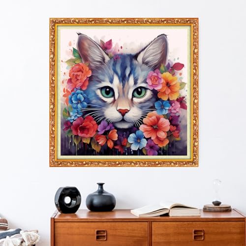 Funxvoot Stamped Cross Stitch Kits Beginners Full Range of Embroidery Kits for Adults 11CT Embroidery Patterns Needlepoint Kits Printed Cross Stitch Kits-Flower Cat 18x18 inch - color: Craftsstyle38