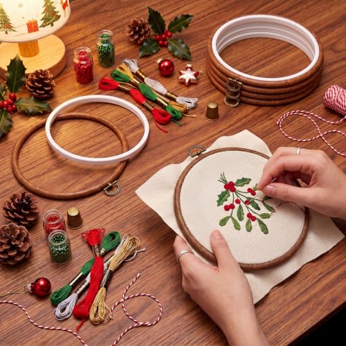 Burbell 15 Pcs Embroidery Hoops Round Wood Frame Cross Stitch,6 Inch - size: 6 Inch