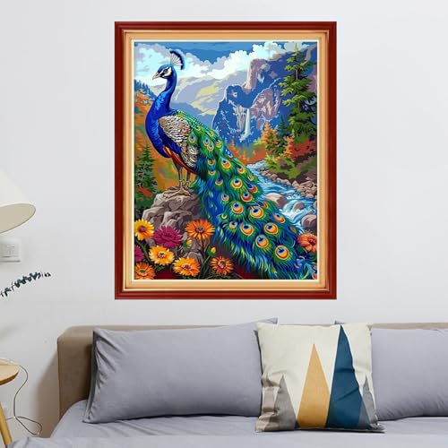 Redxing Stamped Cross Stitch Kits - Beach Night Landscape Counted Cross Stitch Kits for Beginners Adults Needlepoint Cross-Stitch Patterns-Peacock Scenery 16x20 inchs - color: ArtsKit21