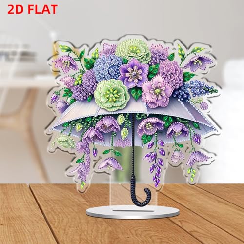 POETRYDRAW DIY Diamond Art Ornament Desktop Kit Umbrella Flower, Stand Up Acrylic Diamonds Painting Ornament for Adults, 5D Special Diamond Gem Craft Tabletop Placement Board Kit - color: Umbrella Flower