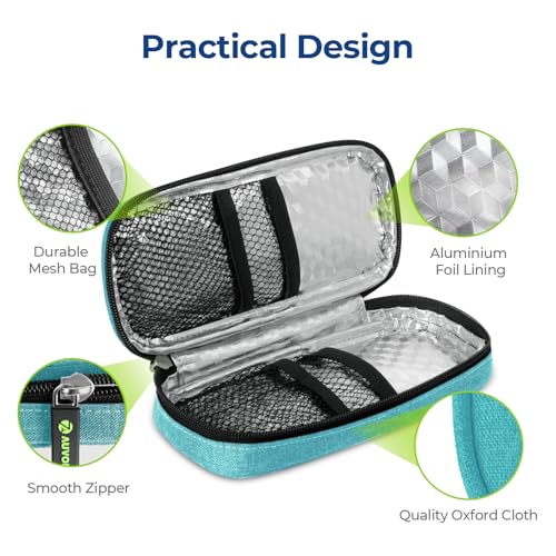 AUVON Lightweight Insulin Cooler Travel Case, 3-Layer Thickened Insulation - color: Green