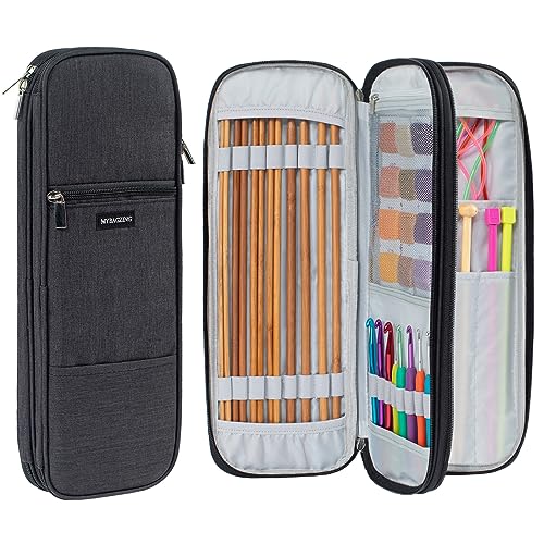 MYBAGZING Knitting Needle Case 14" Organizer for Straight &Circular Needles - color: Black, size: Fits up to 14 inches