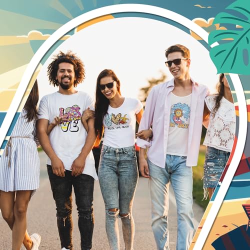 Estune 30 Pcs Summer Beach Iron on Transfers Summer Vibes DTF Ready to Press Heat Transfer Decal Retro Boho Vinyl Iron on Patches Stickers for T Shirts Jacket Bag Clothes DIY Crafts Party Decorations - style: Summer Beach