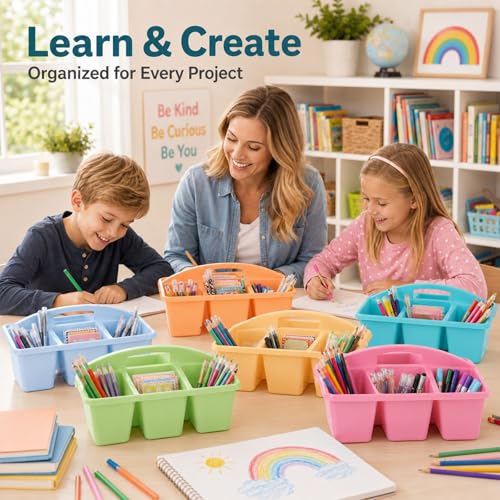 6 Pack Classroom Caddy with Handle, 6 Compartment (Pastel) - color: Pastel