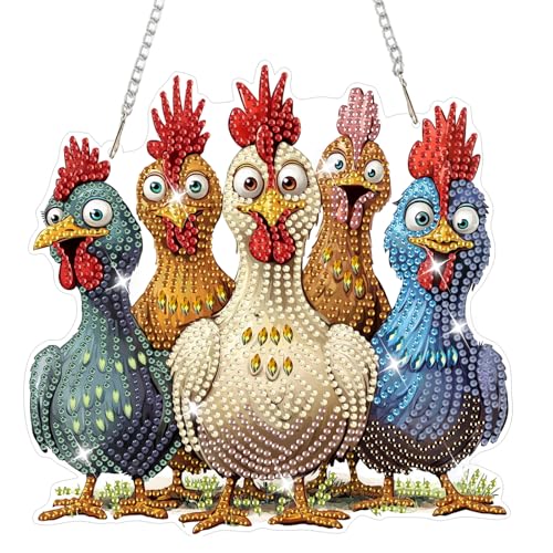 NAIMOER Chickens Diamond Art Hanging Kits for Adults, 5D Special Shaped Rhinestone, DIY Acrylic Spring Diamond Art Painting Window Pendants Home Garden Wall Hanging Ornament Kits, Double Sided - color: Easter 03