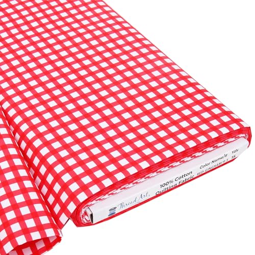 Threadart Spring Picnic Red Gingham Cotton Quilting Fabric - 3 Yard Cut - color: Red Gingham 5, size: 3 YARD CUT