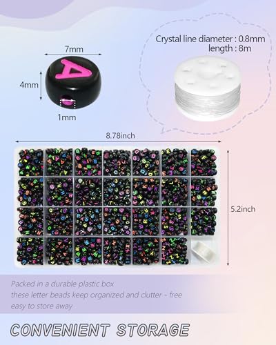 Amaney 1400pcs Colorful Letter Beads Round Alphabet A-Z Heart 4x7mm Black Acrylic Beads and Crystal Line for Jewelry Making - color: Black&Colourful, size: 7x4mm