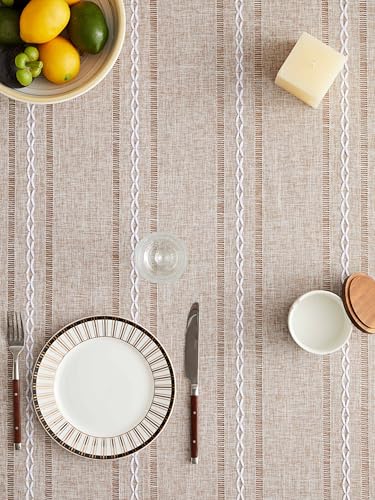 ZeeMart Hemstitched Striped Boho Table Cloth, 54x70 Inch Natural - color: Natural, size: 70" x 54" (Rectangular)