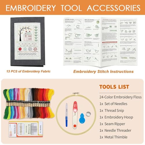 Embroidery Stitch Book Kit, 180 Stitch Patterns, 31-Piece Set for Beginners