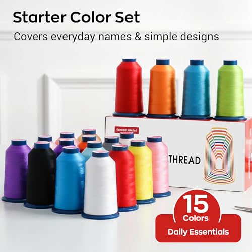 Poolin Embroidery Machine Thread Richword Selected 15 Colors with White and Black 40WT (108D/2) Polyester Thread Kit Each Cone 4000M (4374Y) - color: 15 COLORS1
