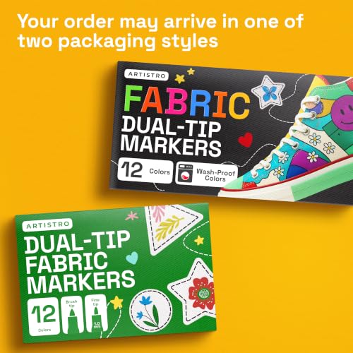 ARTISTRO 12 Dual-Tip Fabric Markers Decorating Kit, Permanent for Clothes