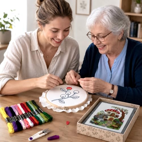 Msvphink Embroidery Stitch Book for Beginners, 73 Larger Patterns for Adults Seniors, Removable Pages, 24-Color Thread DIY Kit with Instructions