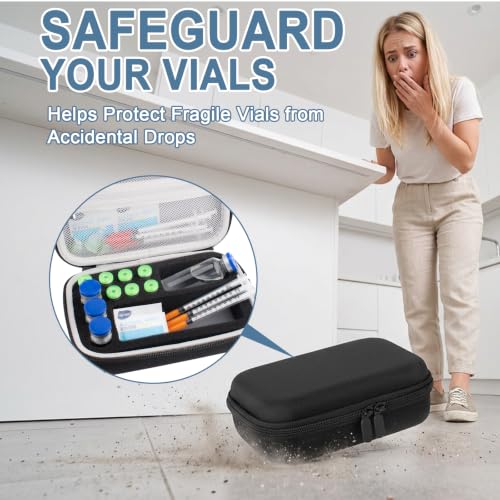 Black Peptide Case for Fridge, 10+1 Slots Insulin Vials Protector Organize - color: Black - 6x3ml+3x10ml+30ml