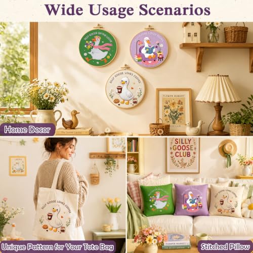 Louise Maelys 3 Pack Embroidery Kit for Beginners, Fun Silly Goose Design - color: Silly Goose