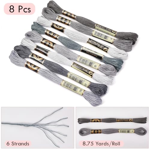 8 Skeins Grey Embroidery Cross Stitch Floss for Sewing Making - color: Grey, size: 70 Yards