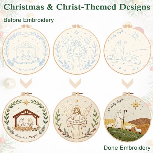 Louise Maelys 3 Set Christmas Embroidery Kit for Beginners, Faith DIY Craft - color: Christian