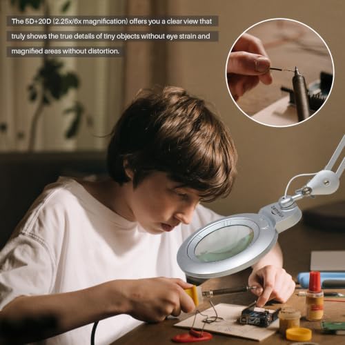 Bifocal Magnifying Lamp with Clamp, 5D with 20D, Silver - color: Silver