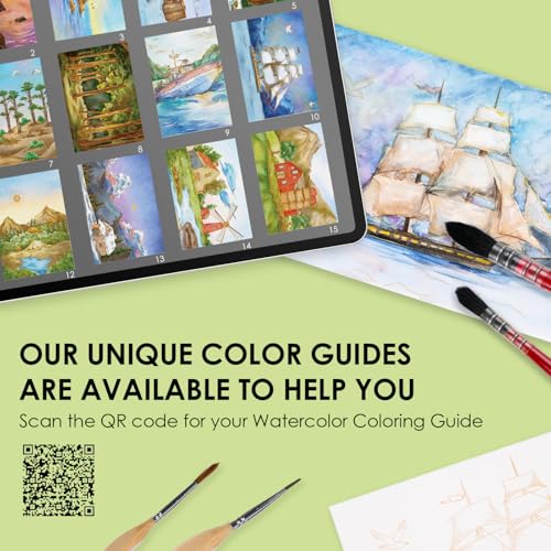 Grabie Watercolor Coloring Book, 15 A5 Cotton Sheets, Landscape Themed - color: Landscape