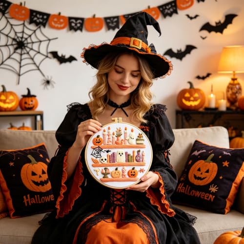 RUIQLXHANG Halloween Ghost Reading Embroidery Kit for Beginners - color: Halloween Bookshelf