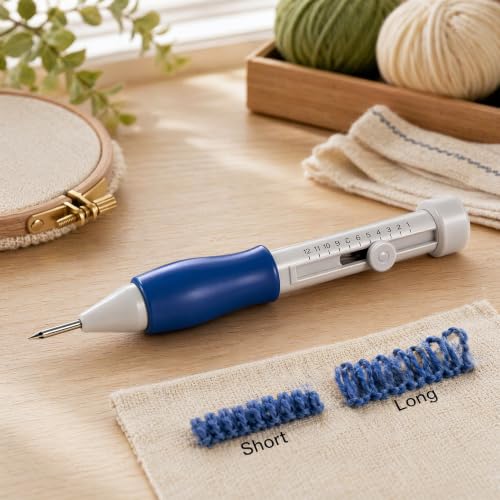 TROUVAILLE Punch Needle Tool, Embroidery Stitching Punch Needles Set, Embroidery Pen TPR Handle DIY Sewing Threading Device